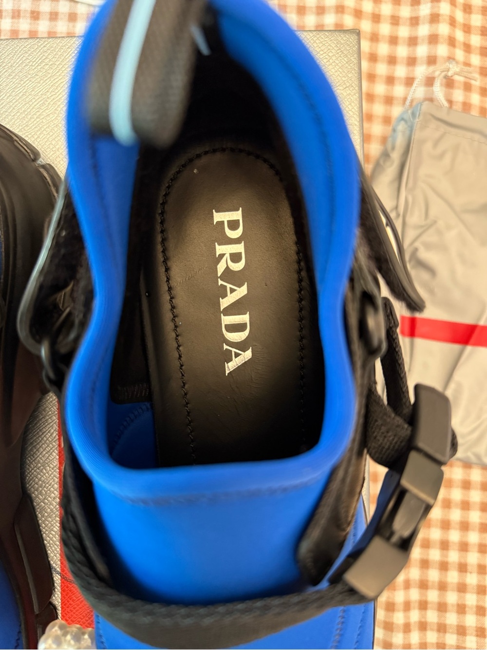 Prada Men's Blue Slip-On Sneaker with Black Strap neoprene NEW W BOX BARNEYS - Picture 5 of 8